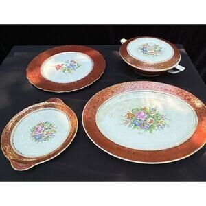 Antique Pegasus 8 By Sebring USA & Keystone Serving Pieces Bowl & Platters 22K